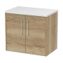 Hudson Reed Juno Wall Hung 2-Door Vanity Unit with Sparkling White Worktop 600mm Wide - Autumn Oak