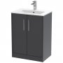 Hudson Reed Juno Floor Standing 2-Door Vanity Unit with Basin 2 600mm Wide - Graphite Grey