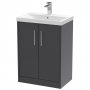 Hudson Reed Juno Floor Standing 2-Door Vanity Unit with Basin 3 600mm Wide - Graphite Grey