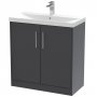 Hudson Reed Juno Floor Standing 2-Door Vanity Unit with Basin 3 800mm Wide - Graphite Grey