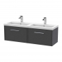 Hudson Reed Juno Wall Hung 2-Drawer Vanity Unit with Double Polymarble Basin 1200mm Wide - Graphite Grey