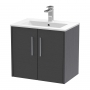 Hudson Reed Juno Wall Hung 2-Door Vanity Unit with Basin 2 600mm Wide - Graphite Grey