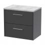 Hudson Reed Juno Wall Hung 2-Drawer Vanity Unit with Bellato Grey Worktop 600mm Wide - Graphite Grey