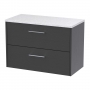 Hudson Reed Juno Wall Hung 2-Drawer Vanity Unit with Sparkling White Worktop 800mm Wide - Graphite Grey