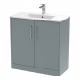 Hudson Reed Juno Floor Standing 2-Door Vanity Unit with Basin 2 800mm Wide - Coastal Grey