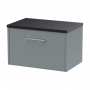 Hudson Reed Juno Wall Hung 1-Drawer Vanity Unit with Sparkling Black Worktop 600mm Wide - Coastal Grey