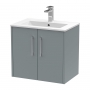 Hudson Reed Juno Wall Hung 2-Door Vanity Unit with Basin 2 600mm Wide - Coastal Grey