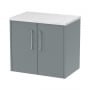 Hudson Reed Juno Wall Hung 2-Door Vanity Unit with Sparkling White Worktop 600mm Wide - Coastal Grey