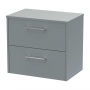 Hudson Reed Juno Wall Hung 2-Drawer Vanity Unit with Worktop 600mm Wide - Coastal Grey