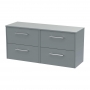 Hudson Reed Juno Wall Hung 4-Drawer Vanity Unit with Worktop 1200mm Wide - Coastal Grey