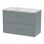 Hudson Reed Juno Wall Hung 2-Drawer Vanity Unit with Bellato Grey Worktop 800mm Wide - Coastal Grey