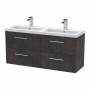 Hudson Reed Juno Wall Hung 4-Drawer Vanity Unit with Double Polymarble Basin 1200mm Wide - Metallic Slate