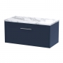 Hudson Reed Juno Wall Hung 1-Drawer Vanity with Carrera Marble Worktop 800mm Wide - Midnight Blue