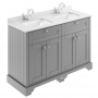 Hudson Reed Old London Floor Standing Vanity Unit with 1TH White Double Marble Top Rectangular Basin 1220mm Wide - Storm Grey