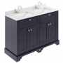 Hudson Reed Old London Floor Standing Vanity Unit with 1TH White Double Marble Top Rectangular Basin 1220mm Wide - Twilight Blue