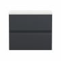 Hudson Reed Urban Wall Hung 2-Drawer Vanity Unit with Sparkling White Worktop 600mm Wide - Satin Anthracite