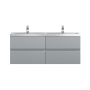 Hudson Reed Urban Wall Hung 4-Drawer Vanity Unit with Double Polymarble Basin 1200mm Wide - Satin Grey