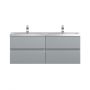 Hudson Reed Urban Wall Hung 4-Drawer Vanity Unit with Double Ceramic Basin 1200mm Wide - Satin Grey