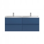 Hudson Reed Urban Wall Hung 4-Drawer Vanity Unit with Double Polymarble Basin 1200mm Wide - Satin Blue