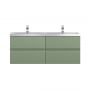 Hudson Reed Urban Wall Hung 4-Drawer Vanity Unit with Double Polymarble Basin 1200mm Wide - Satin Green