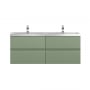 Hudson Reed Urban Wall Hung 4-Drawer Vanity Unit with Double Ceramic Basin 1200mm Wide - Satin Green