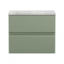 Hudson Reed Urban Wall Hung 2-Drawer Vanity Unit with Bellato Grey Worktop 600mm Wide - Satin Green