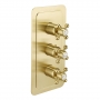 JTP Grosvenor Cross Vertical Thermostatic Concealed 3 Outlets Shower Valve Triple Handle - Brushed Brass