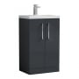 Nuie Arno Compact Floor Standing 2-Door Vanity Unit with Ceramic Basin 500mm Wide - Satin Anthracite