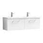 Nuie Arno Wall Hung 2-Drawer Vanity Unit with Double Polymarble Basin 1200mm Wide - Gloss White