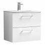 Nuie Arno Wall Hung 2-Drawer Vanity Unit with Basin-4 600mm Wide - Gloss White