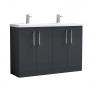 Nuie Arno Floor Standing 4-Door Vanity Unit with Double Ceramic Basin 1200mm Wide - Satin Anthracite