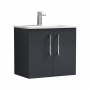 Nuie Arno Wall Hung 2-Door Vanity Unit with Basin-2 600mm Wide - Satin Anthracite