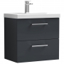 Nuie Arno Wall Hung 2-Drawer Vanity Unit with Basin-1 600mm Wide - Satin Anthracite