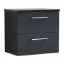 Nuie Arno Wall Hung 2-Drawer Vanity Unit with Sparkling Black Worktop 600mm Wide - Satin Anthracite