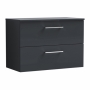 Nuie Arno Wall Hung 2-Drawer Vanity Unit with Worktop 800mm Wide - Satin Anthracite