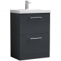 Nuie Arno Floor Standing 2-Drawer Vanity Unit with Basin-1 600mm Wide - Satin Anthracite