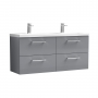 Nuie Arno Wall Hung 4-Drawer Vanity Unit with Double Ceramic Basin 1200mm Wide - Satin Grey