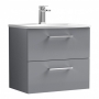 Nuie Arno Wall Hung 2-Drawer Vanity Unit with Basin-4 600mm Wide - Satin Grey