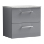 Nuie Arno Wall Hung 2-Drawer Vanity Unit with Bellato Grey Worktop 600mm Wide - Satin Grey