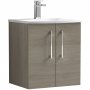 Nuie Arno Wall Hung 2-Door Vanity Unit with Basin-4 500mm Wide - Solace Oak Woodgrain