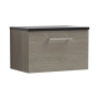 Nuie Arno Wall Hung 1-Drawer Vanity Unit with Sparkling Black Worktop 600mm Wide - Solace Oak Woodgrain