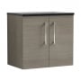 Nuie Arno Wall Hung 2-Door Vanity Unit with Sparkling Black Worktop 600mm Wide - Solace Oak Woodgrain