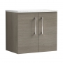 Nuie Arno Wall Hung 2-Door Vanity Unit with Sparkling White Worktop 600mm Wide - Solace Oak Woodgrain