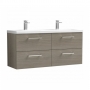 Nuie Arno Wall Hung 4-Drawer Vanity Unit with Double Ceramic Basin 1200mm Wide - Solace Oak Woodgrain