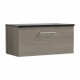 Nuie Arno Wall Hung 1-Drawer Vanity Unit with Sparkling Black Worktop 800mm Wide - Solace Oak Woodgrain