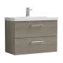 Nuie Arno Wall Hung 2-Drawer Vanity Unit with Basin-3 800mm Wide - Solace Oak Woodgrain