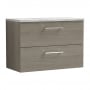 Nuie Arno Wall Hung 2-Drawer Vanity Unit with Bellato Grey Worktop 800mm Wide - Solace Oak Woodgrain