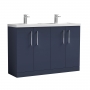 Nuie Arno Floor Standing 4-Door Vanity Unit with Double Polymarble Basin 1200mm Wide - Midnight Blue