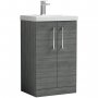 Nuie Arno Floor Standing 2-Door Vanity Unit with Basin-3 500mm Wide - Anthracite Woodgrain