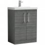 Nuie Arno Floor Standing 2-Door Vanity Unit with Basin-3 600mm Wide - Anthracite Woodgrain